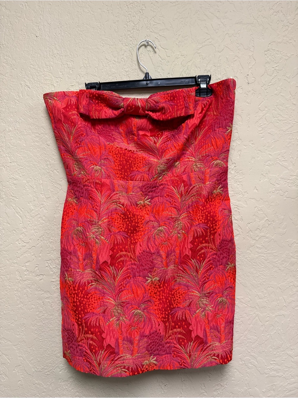 Lavender Brown Red Tropical Print Strapless Dress